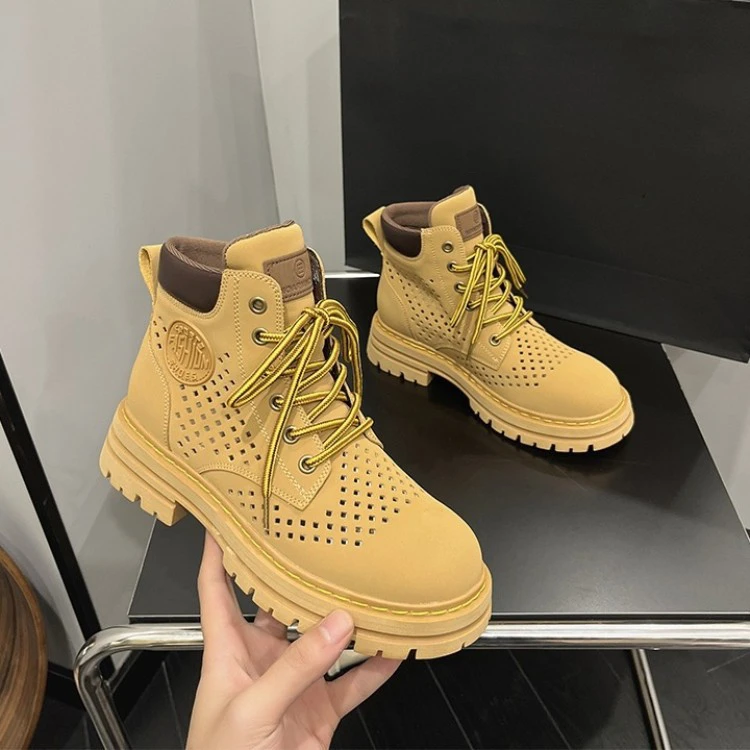 动感少女2024夏季透气凉靴冲孔马丁靴内增高休闲女式短靴