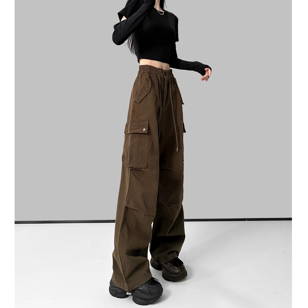 动感少女美拉德复古工装裤女2024春季宽松登山裤休闲阔腿运动裤子