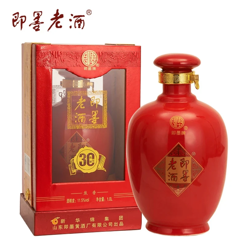 即墨即墨老酒花开富贵三十年陈1L坛装礼盒甜型黄酒买2坛送手提袋