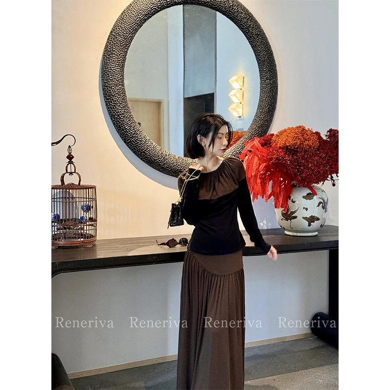 ReneRiva买手店 THE LAWN 拼色抽褶领口上衣