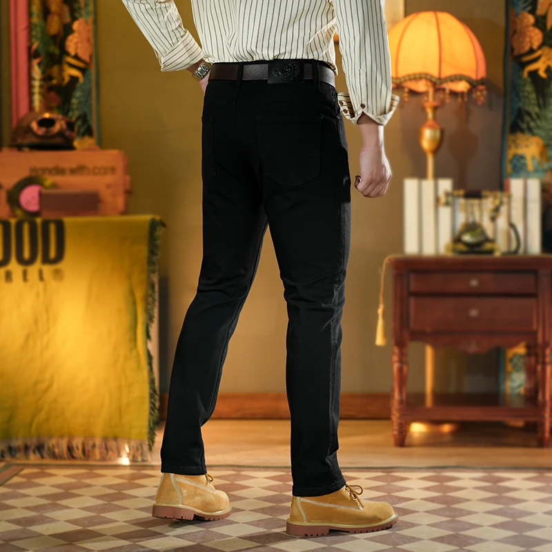 黑色牛仔裤男秋季欧货高端潮流弹力休闲修身直筒纯黑九分裤秋冬款