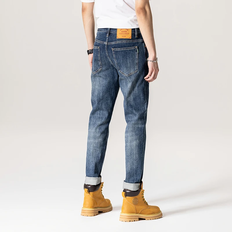 2023秋冬季新款百搭牛仔裤男士休闲简约高端修身小直筒长裤