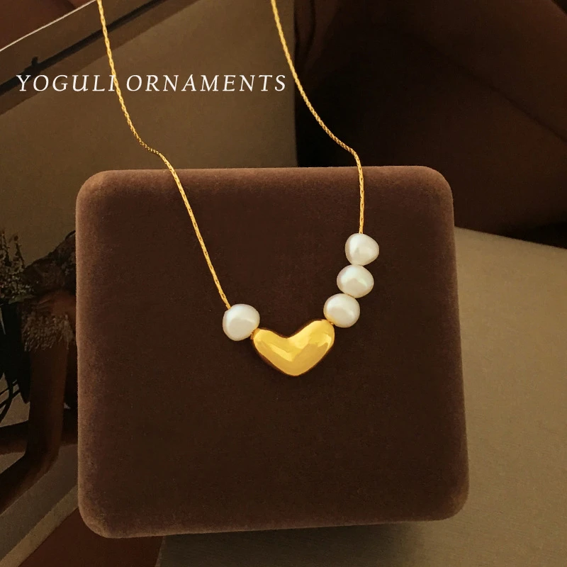 铜合金仿珍珠项链 9386法式简约气质夏季新款颈链爱心锁骨链女