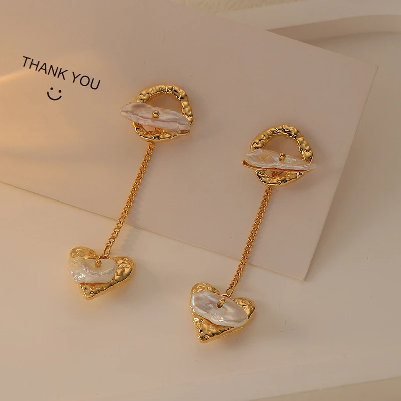 铜合金珐琅耳饰 9103熔岩质感爱心耳环小众设计法式时尚耳饰