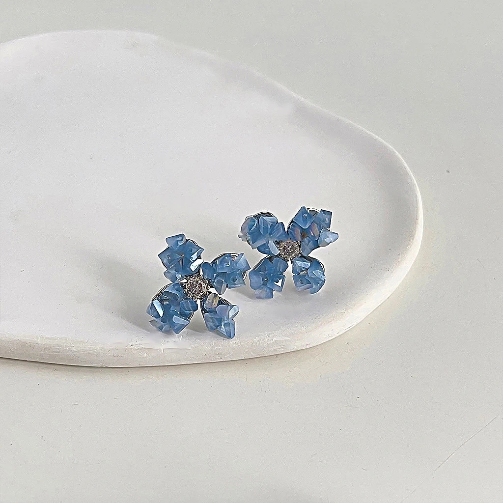 铜合金仿水晶耳饰 1153时尚轻奢花朵耳钉女高级感清新耳饰品