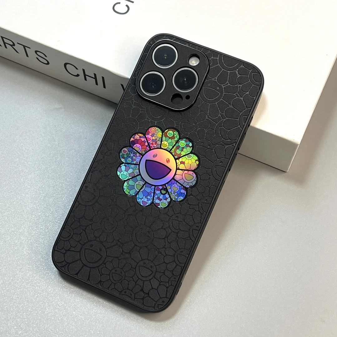 精孔镭射太阳花iPhone14promax手机壳13磨砂苹果15pro情侣款12潮