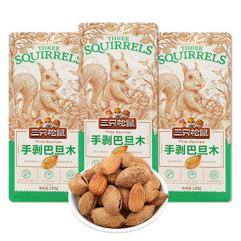 三只松鼠手剥巴旦木185g/袋休闲巴达木零食坚果干果香脆小吃