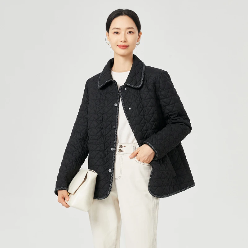 娜尔思气质黑色轻薄短款翻领外套女2024冬季新通勤上衣NQ00226W0