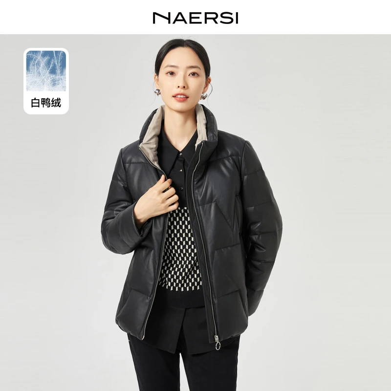 娜尔思24冬头层绵羊皮百搭气质时尚休闲保暖立领羽绒服NP00198W0