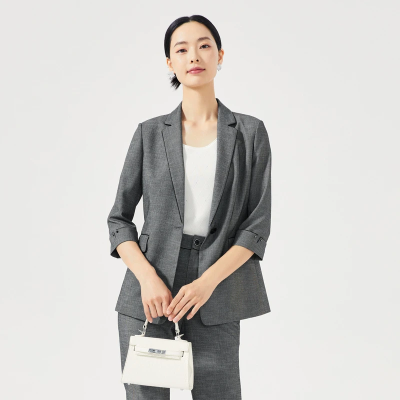 娜尔思新款外套一粒扣混纺西装领西装七分袖上衣NA02487X4