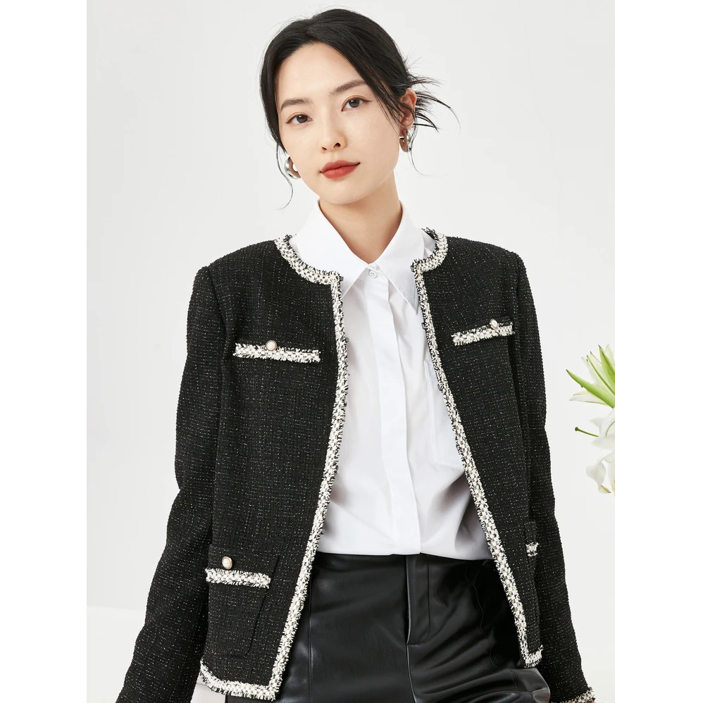 NAERSI娜尔思花纱短款外套女秋冬新款百搭开衫上衣气