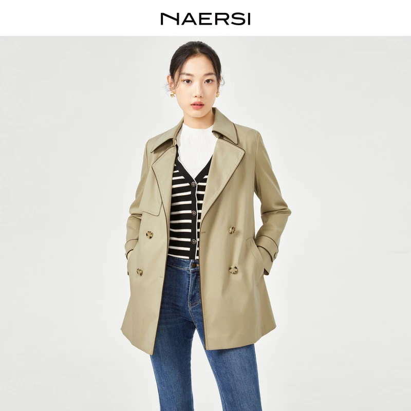 娜尔思风衣气质时尚休闲百搭女士收腰中长款翻领NJ00