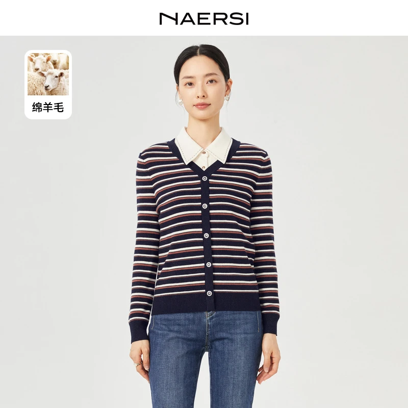 娜尔思绵羊毛秋冬新款长袖短款女V领毛针织衫NZ03084