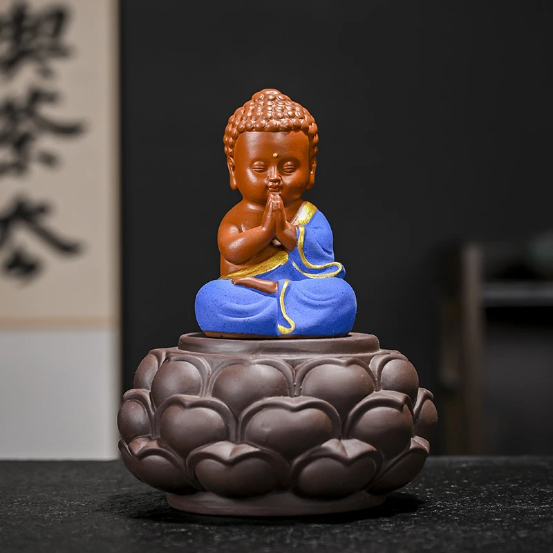 令尹紫砂小如来莲花茶宠创意摆件西方三圣功夫茶具配件卧室玄关