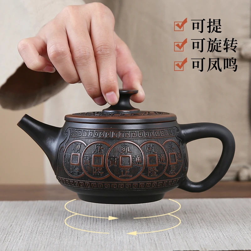 云南紫陶茶壶汉瓦可提可凤鸣可旋转全手工紫砂壶家用功夫茶具套装