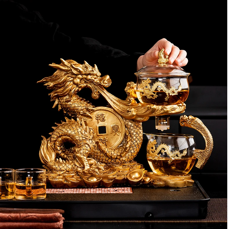 2024年新款生肖龙茶具整套装耐热防烫玻璃全半自动懒人磁吸泡茶器