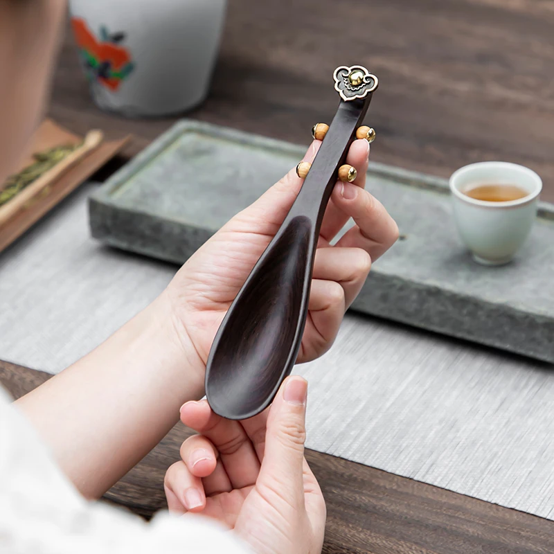 黑檀木琵琶茶勺功夫茶具家用功夫泡茶工具茶道零配件实木茶匙茶铲