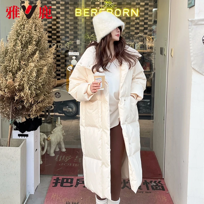 雅鹿羽绒服女款2024新款立领冬季过膝高品质鸭绒外套中国好羽绒