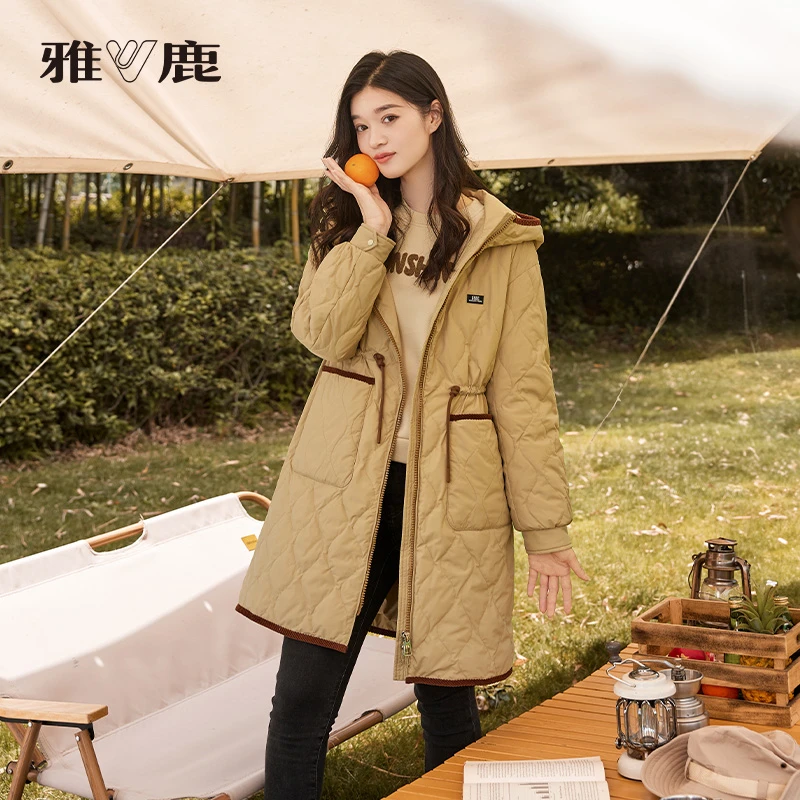 【现货】雅鹿中长款轻薄服女秋冬款轻暖收腰外套鸭绒轻羽绒东北保暖