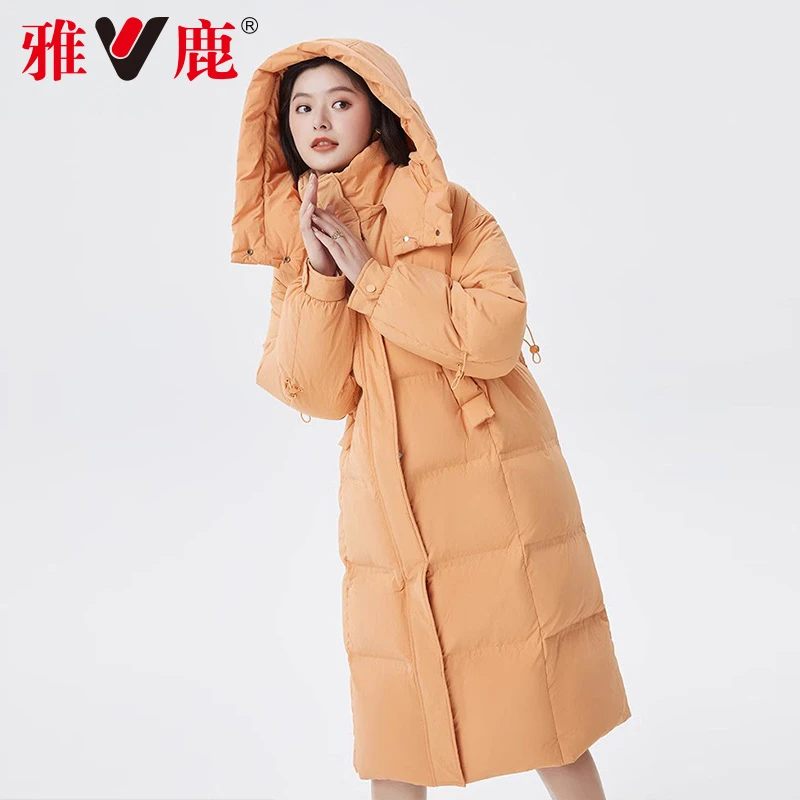 雅鹿官方旗舰店中长款羽绒服女休闲连帽防风保暖冬装外套户外运动
