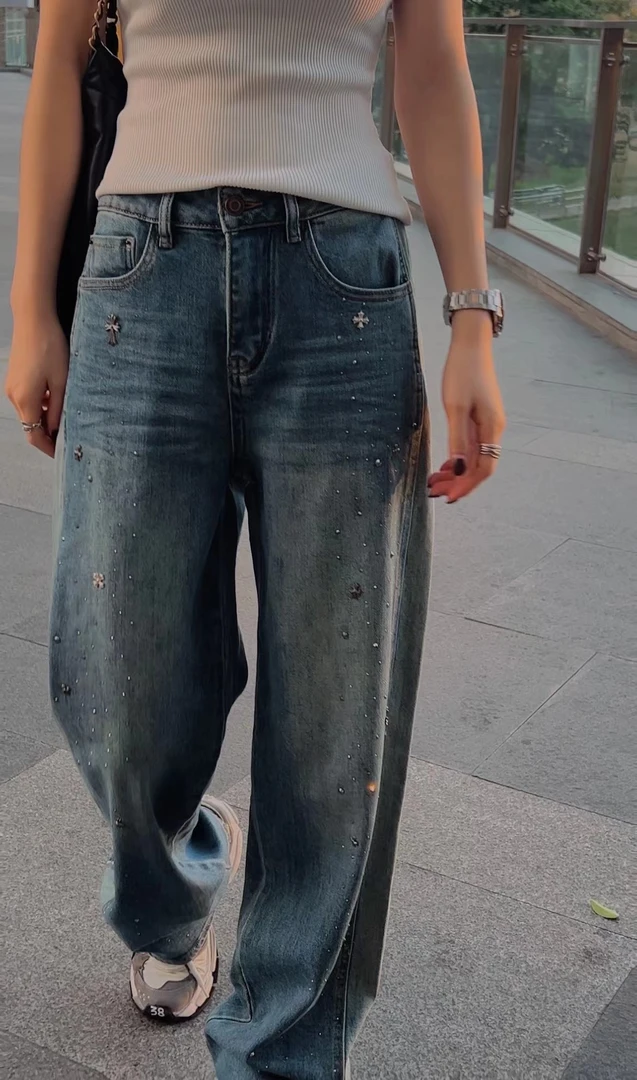 2025 四季新款满山茶花牛仔裤v1033