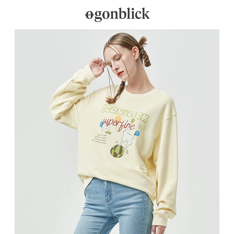 北欧时刻秋冬圆领时尚休闲趣味印花卫衣女宽松字母百搭慵懒风