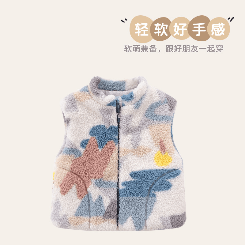 拉比专柜童装马甲秋冬儿童保暖马甲男女宝宝坎肩毛绒夹棉全开马夹