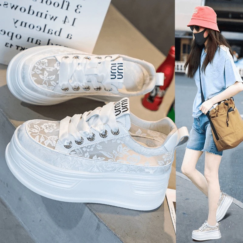 2025春夏新款厚底增高鞋女夏季薄款网纱透气小个子白鞋女鞋