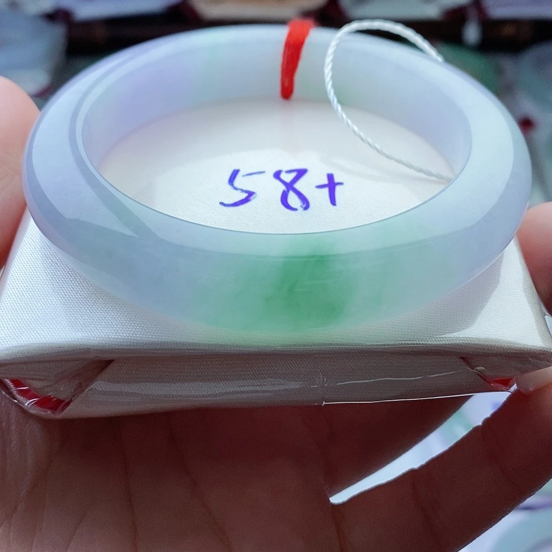 0522编58冰紫冰绿冰清玉洁镯天然缅甸翡翠A货传承58.5，12.3，10.3。