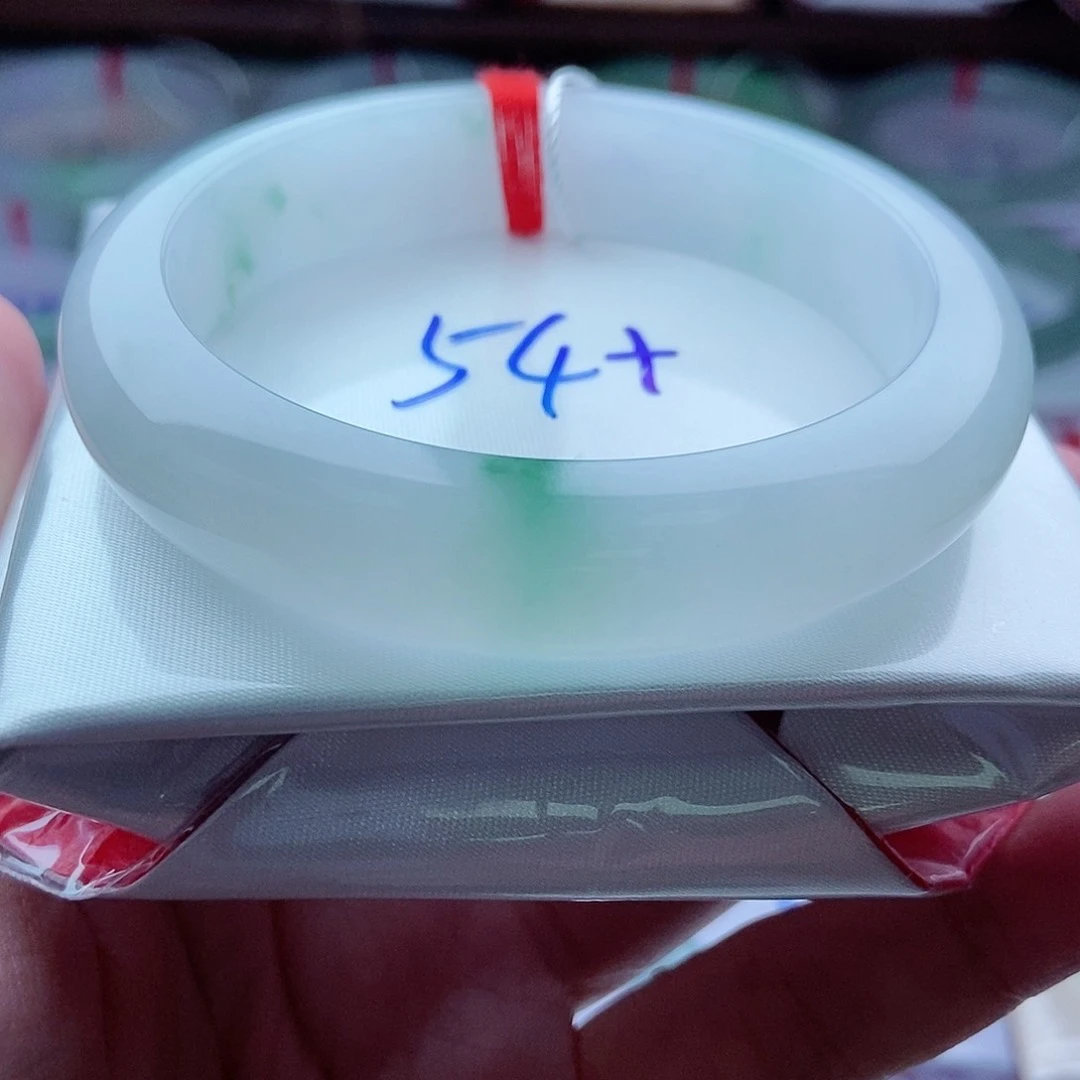 0554编54冰清玉洁胶润蓝绿花镯天然缅甸翡翠A货传承54.6，12.5，8.5