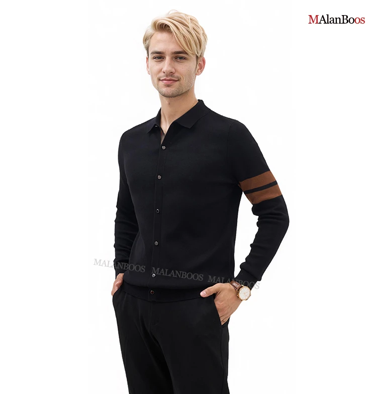 【时尚设计】厚款男士秋冬高端翻领上衣高品质时尚百搭休闲针织杉