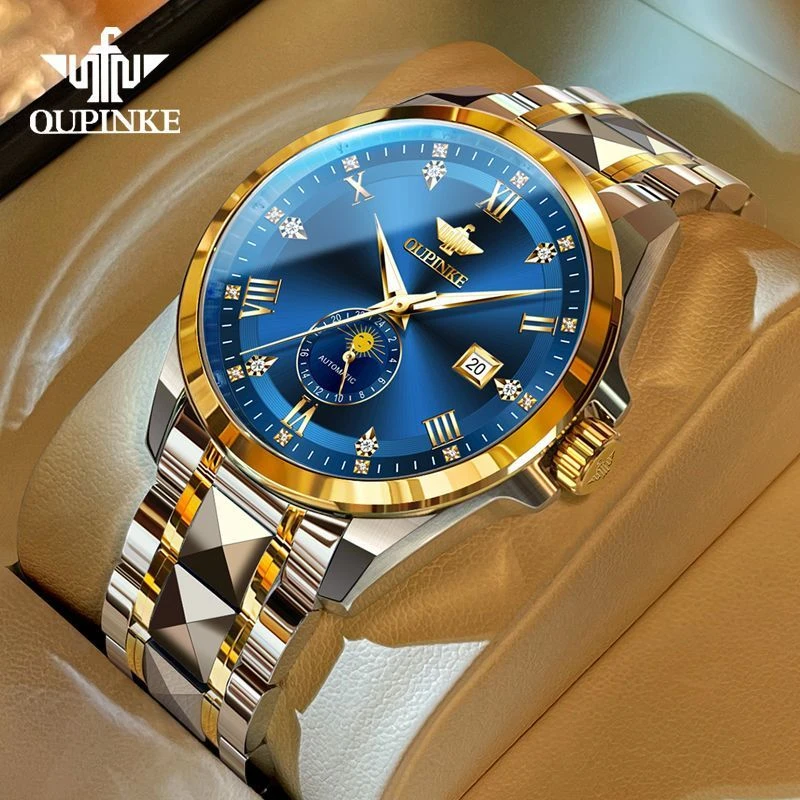 瑞士认证欧品客男士机械表全自动商务防水名表新款月相手表男正品