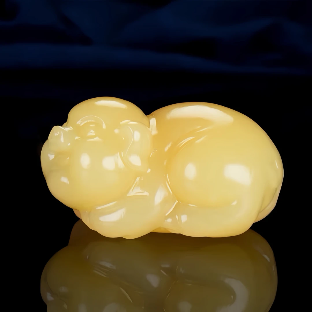 寿山石老挝石金田黄金冻石玉猪十二生肖猪福猪手把件茶宠摆件工艺