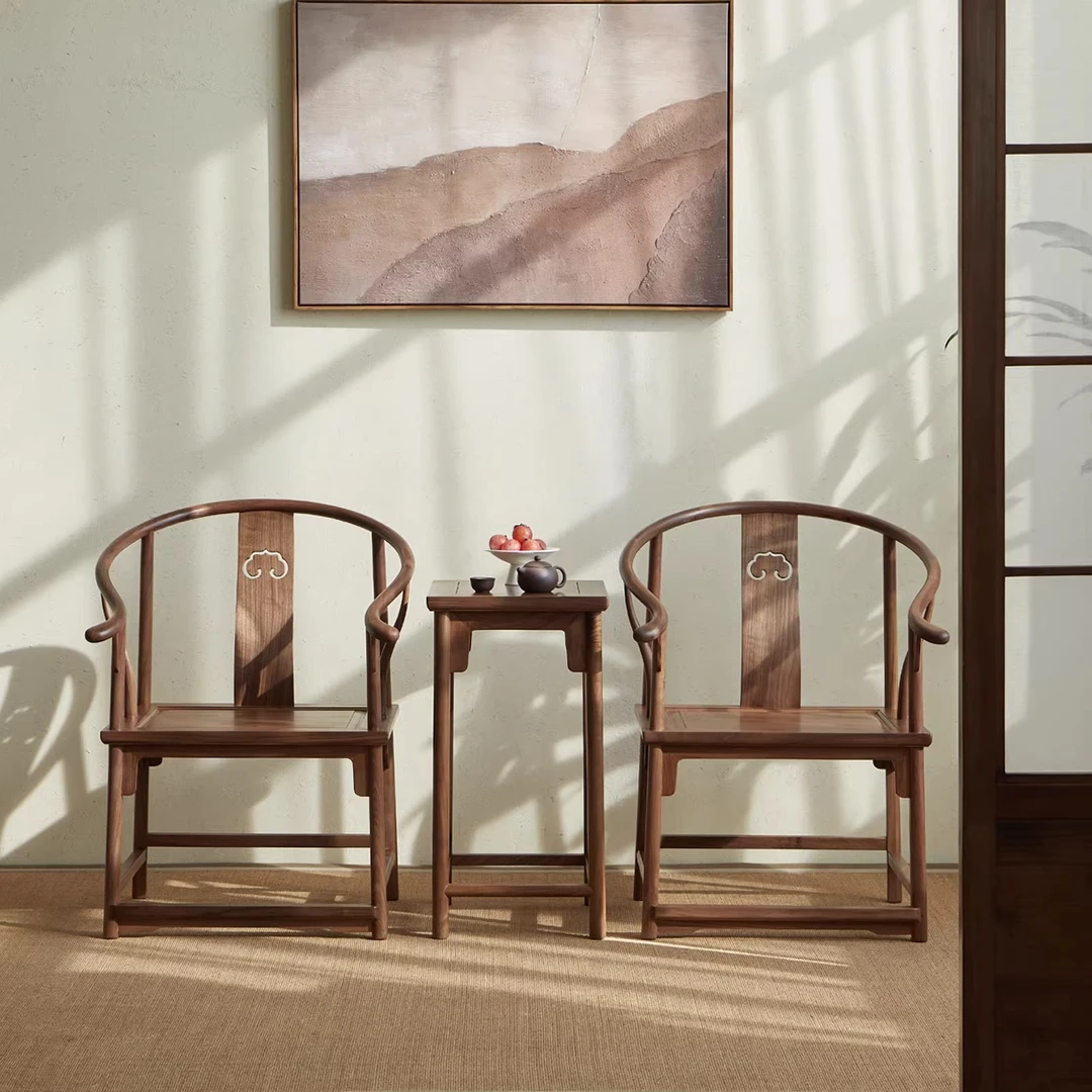 北美黑胡桃木圈椅新中式围椅实木原木茶室主人椅客椅禅意茶椅