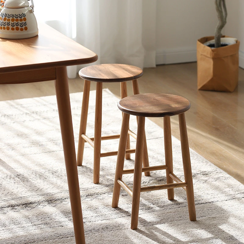 北美黑胡桃木圆凳简约高脚凳吧台凳圆凳北欧日式实木原木小户型