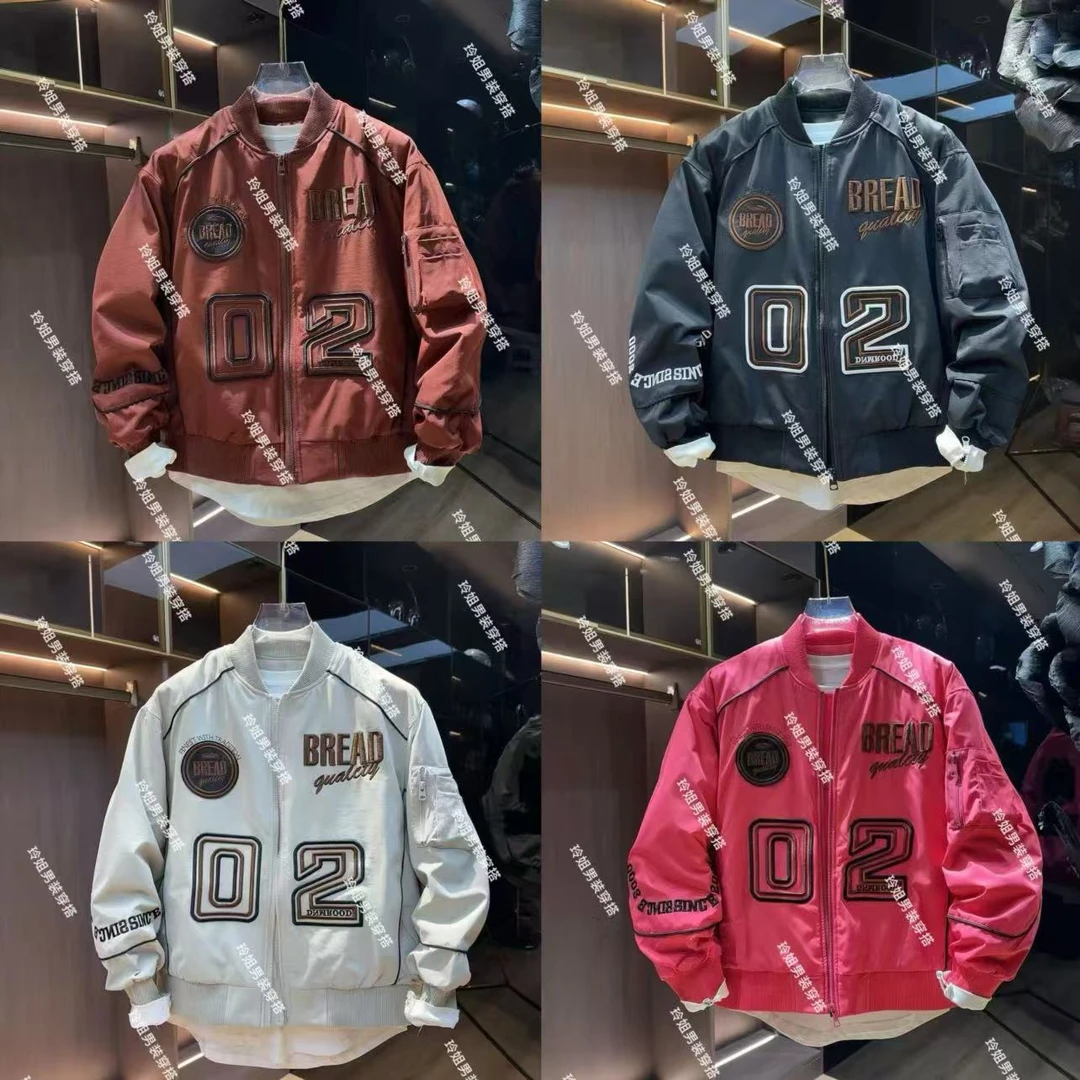 黑色刺绣棒球棉服外套秋冬新款2024美式飞行员夹克情侣宽松夹克潮