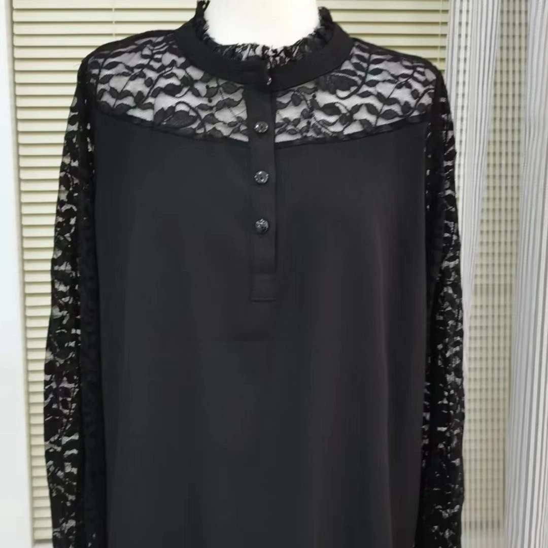韩国 东大门 时尚 高档 黑色蕾丝花纹 小衫