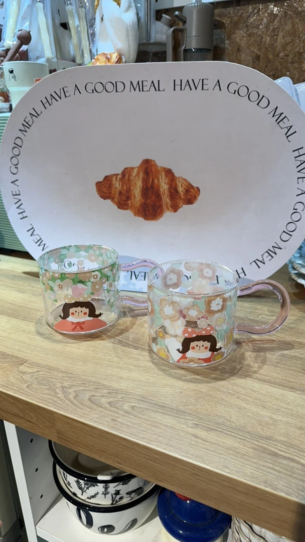 高硼硅耐热玻璃杯可爱小女孩早餐杯女生礼物水杯