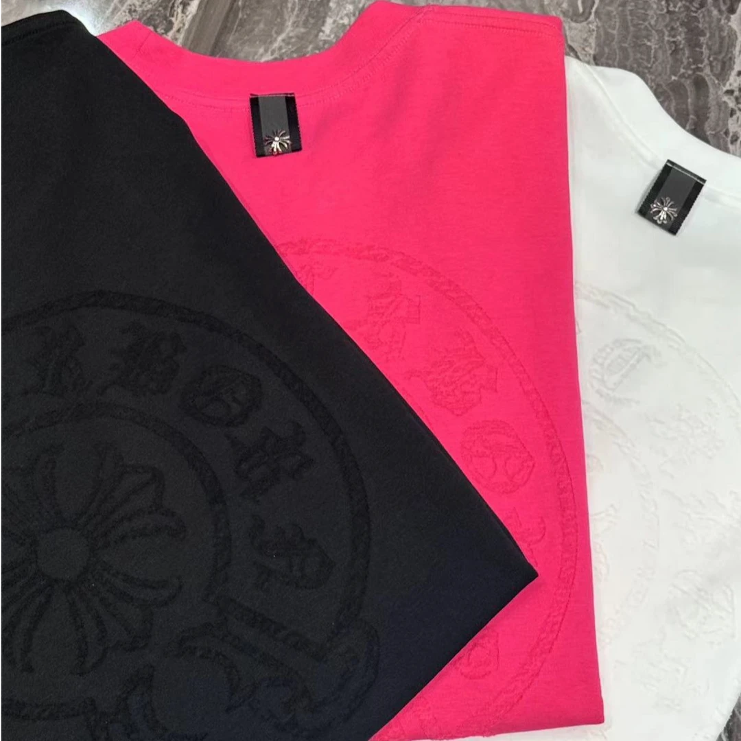 2025春秋 美式重磅纯棉烧花工艺新款情侣T恤 58020