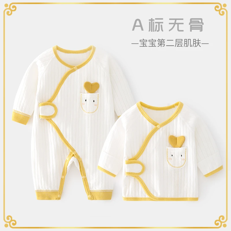 新生连体衣婴儿无骨哈衣长袖纯棉初生和尚服爬服系带宝宝春秋半背