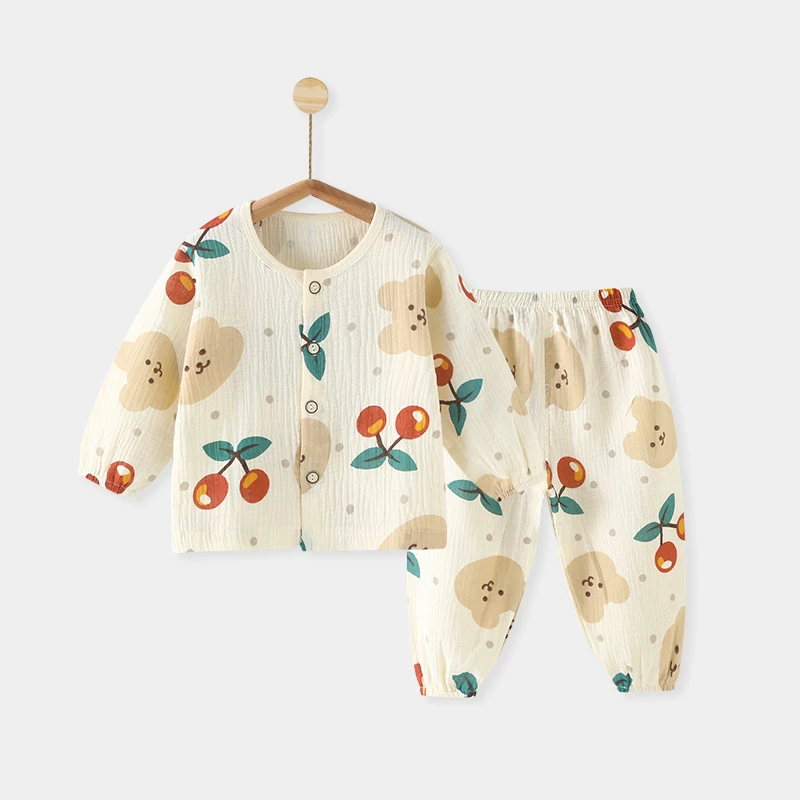 宝宝长袖纱布睡衣夏季薄款儿童家居服分体婴儿套装夏装儿童款睡衣