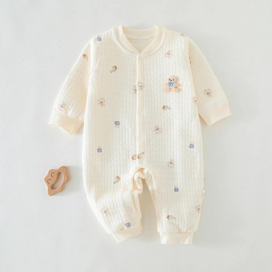 婴儿连体衣纯棉秋冬新款男女宝宝a类无骨新生儿衣服保暖连体衣舒