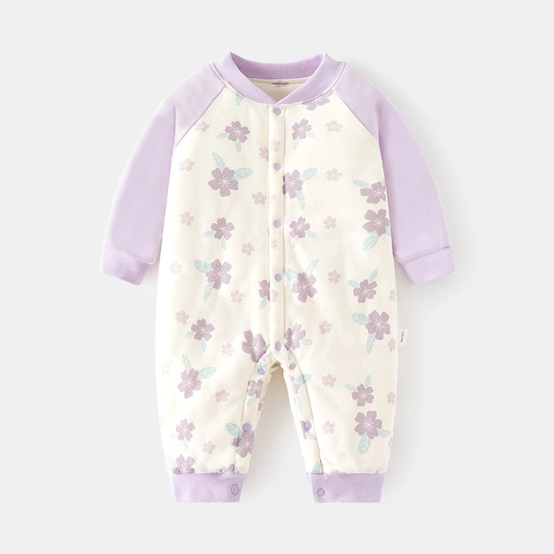 120克婴儿加棉加厚连体衣宝宝夹棉保暖秋冬装哈衣对开爬服婴幼