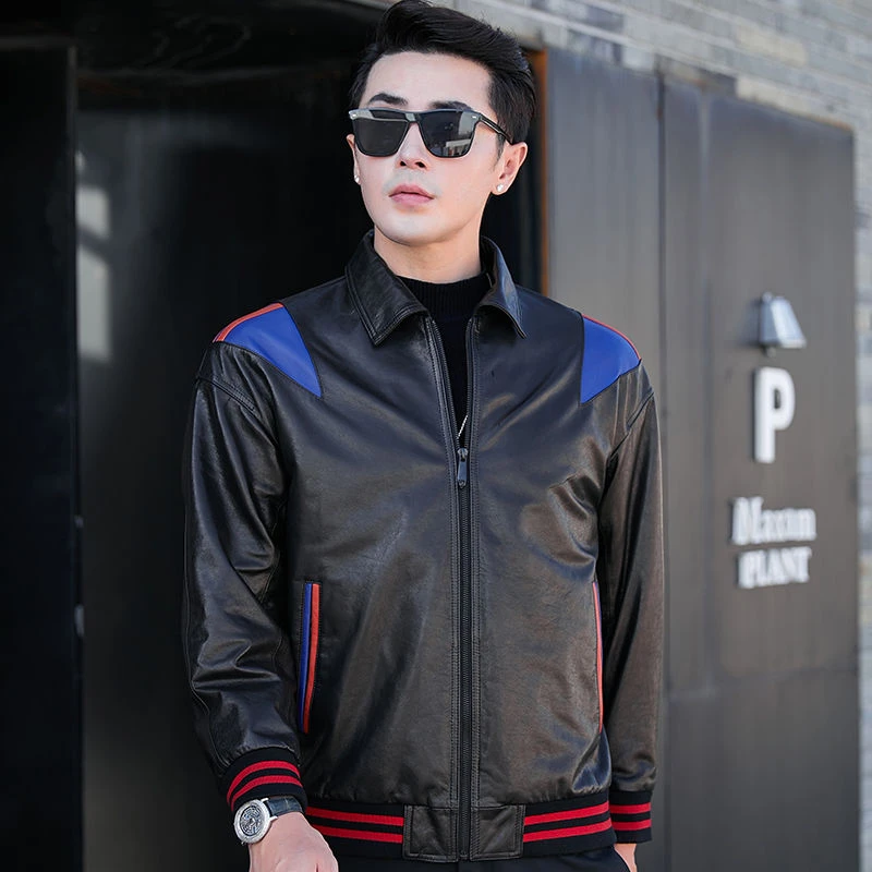 油蜡软山羊皮夹克春秋新款海宁真皮皮衣男短款翻领男式休闲外套潮