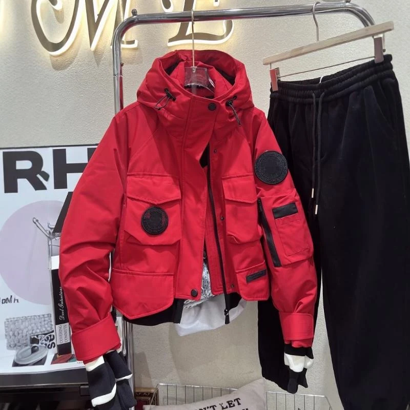 红色加厚短款派克棉服女欧货2024冬季新款洋气减龄宽松棉衣潮