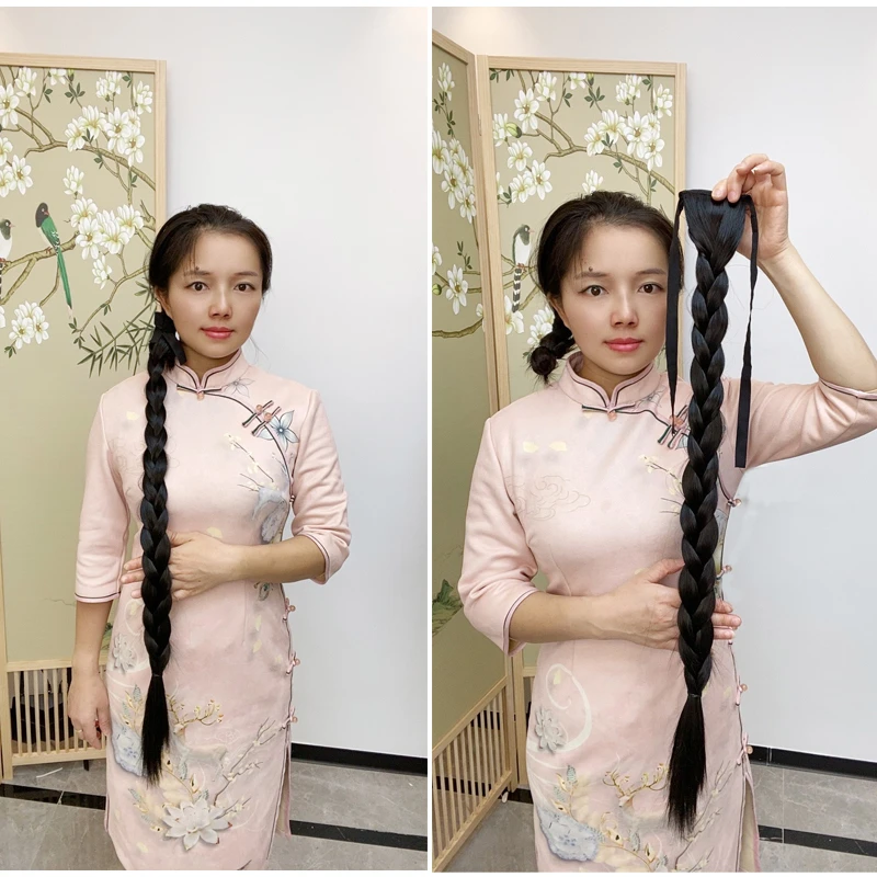 新品加长麻花辫绑带式马尾长辫发尾仿真长发长辫80CM90CM1米