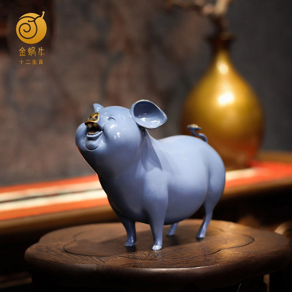 24#如意猪彩铜铜器居家玄关办公室书房摆件礼品铜工艺品
