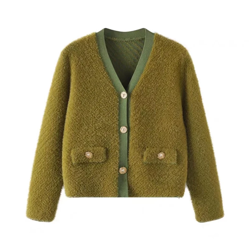 JD8311 秋季新款女装V领单排扣纯色长袖显瘦针织开衫ZZ