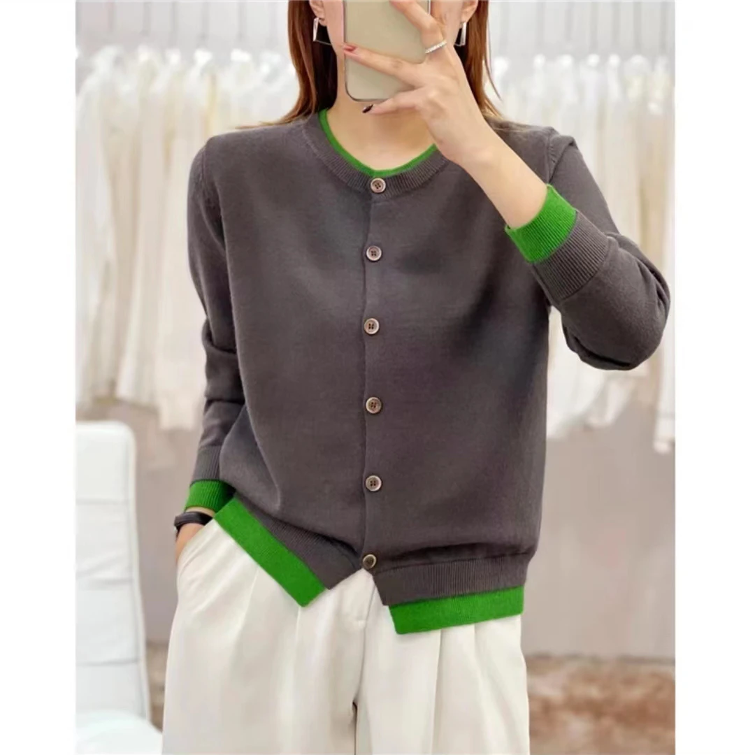 门店299 JD3125高级配色  圆领撞色假两件针织开衫宽松外套