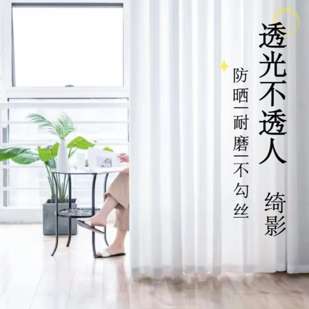 奶油色2024新款纱帘窗帘客厅阳台透光不透人白色纱绮影